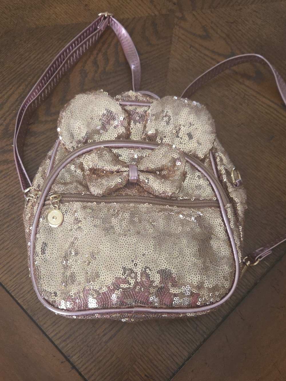 Sequin Bow Ear Mini  Backpack - Rose Gold